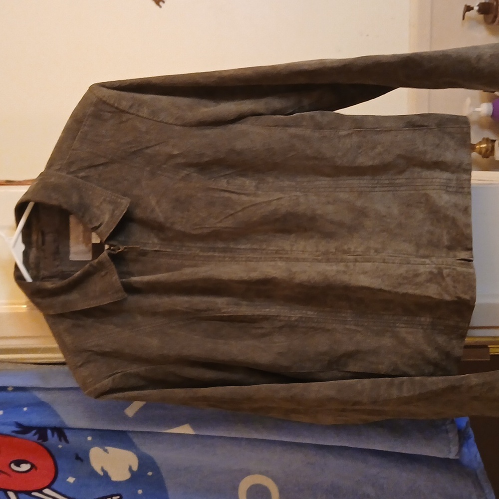 Croft & Barrow Women's Suede Leather Jacket - Gray/mens Sz.L, Womens Sz XL